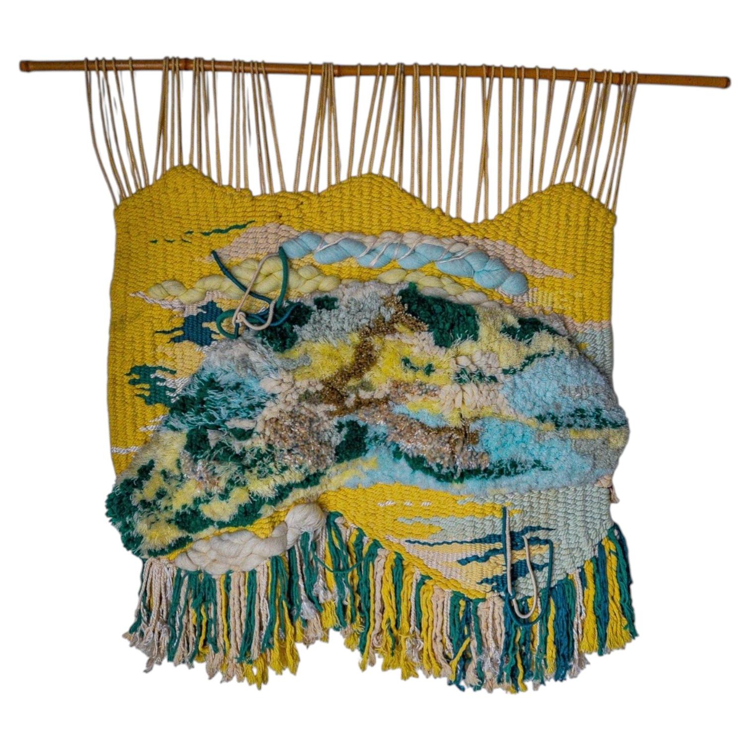Tapiz de macramé con textura, arte popular, España, hacia 1970 en venta