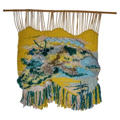 Textured macrame wall tapestry, folk art, Spain, Circa 1970
