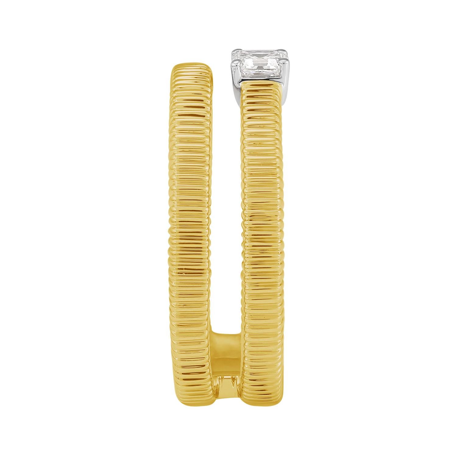 Anillo Masai texturizado con diamante talla Asscher en oro amarillo de 18 quilates Art Decó en venta