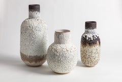 Textured Medium Vase, Cream, White, Brown and Black Lava Glaze and Porcelain