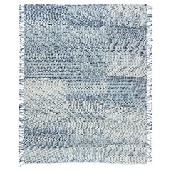 Textured Modern Lines Blue Handmade Rug in Himalayan Wool by Philippe Malouin