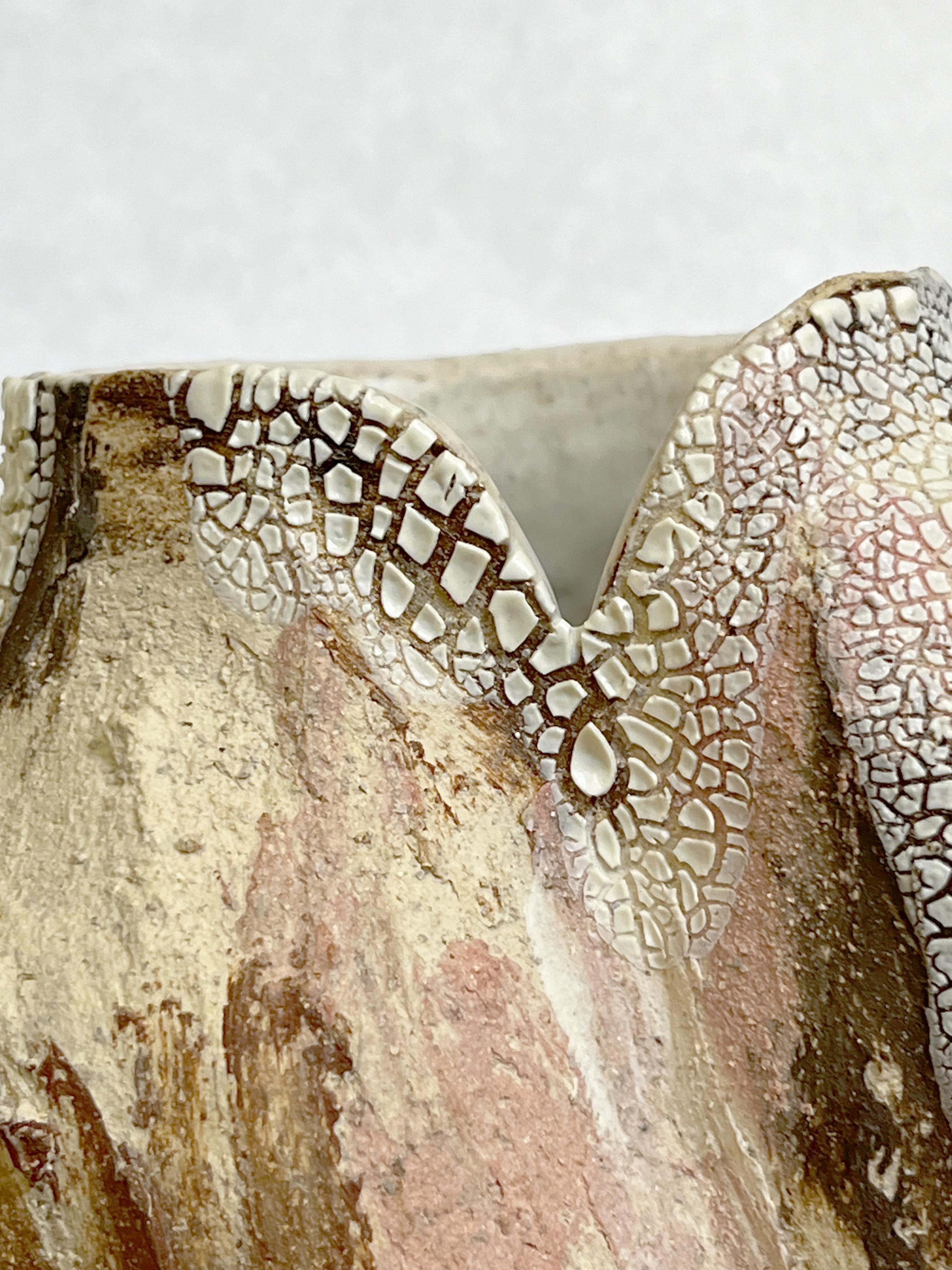 Glazed Textured Multi White Ceramic Vessel- Lost Quarry -Handcrafted Organic Modern For Sale