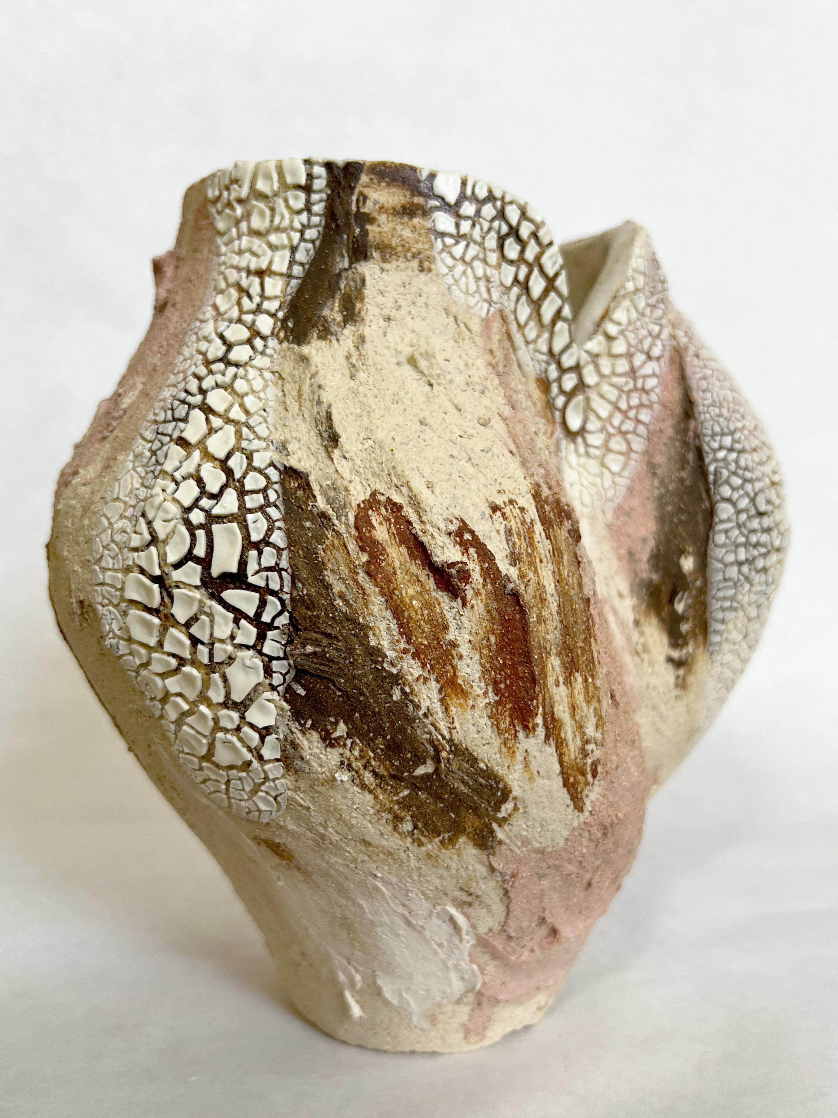 Textured Multi White Ceramic Vessel- Lost Quarry -Handcrafted Organic Modern In New Condition For Sale In Brooklyn, NY
