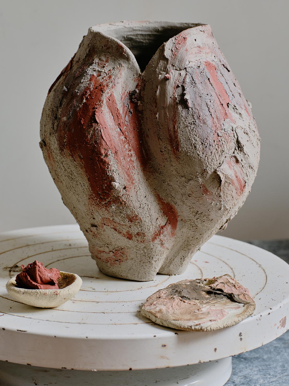 Contemporary Textured Multi White Ceramic Vessel- Lost Quarry -Handcrafted Organic Modern For Sale