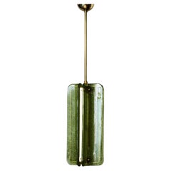 Textured Murano Glass and Brass Pendant in Green Colour