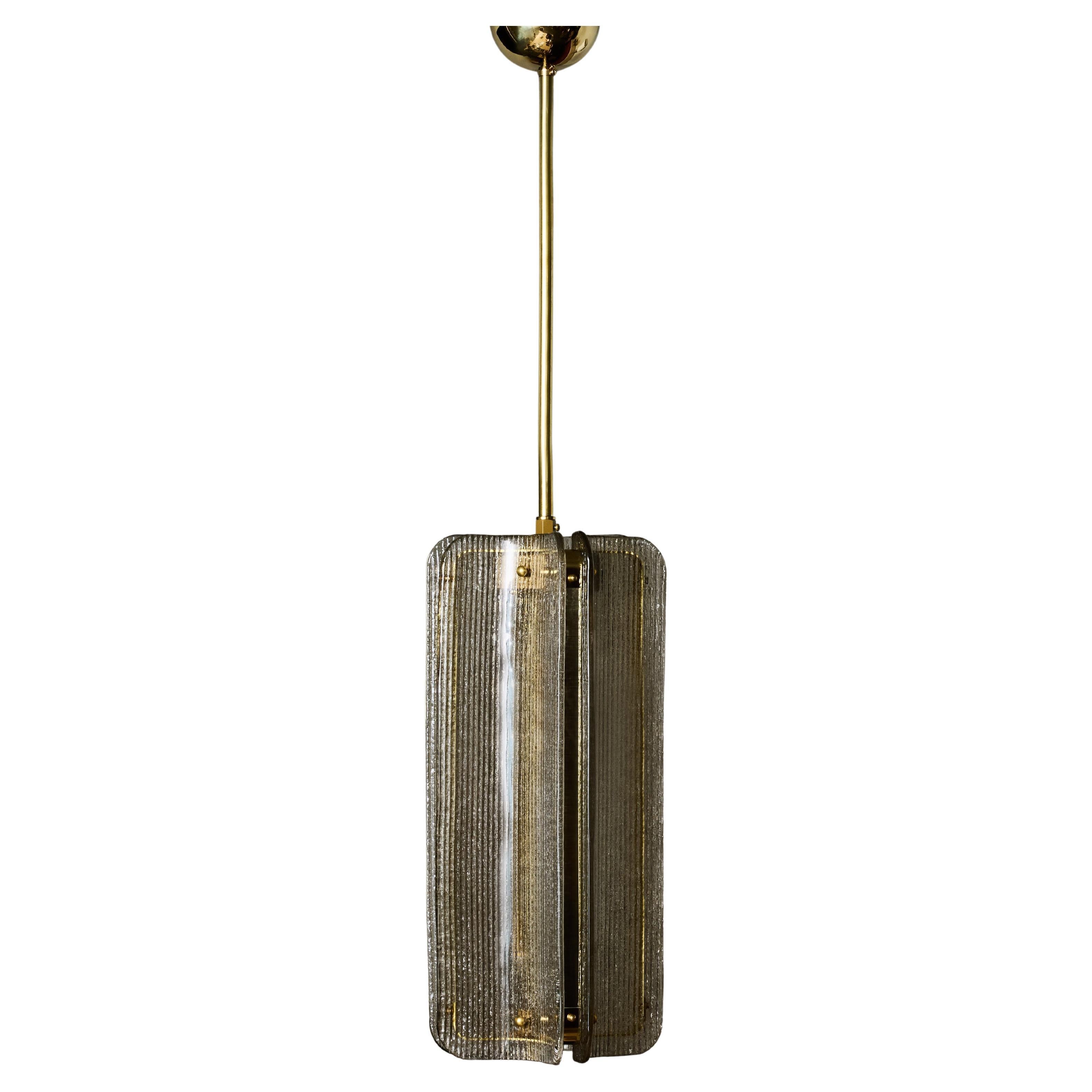 Textured Murano Glass and Brass Pendant in Smoked Colour