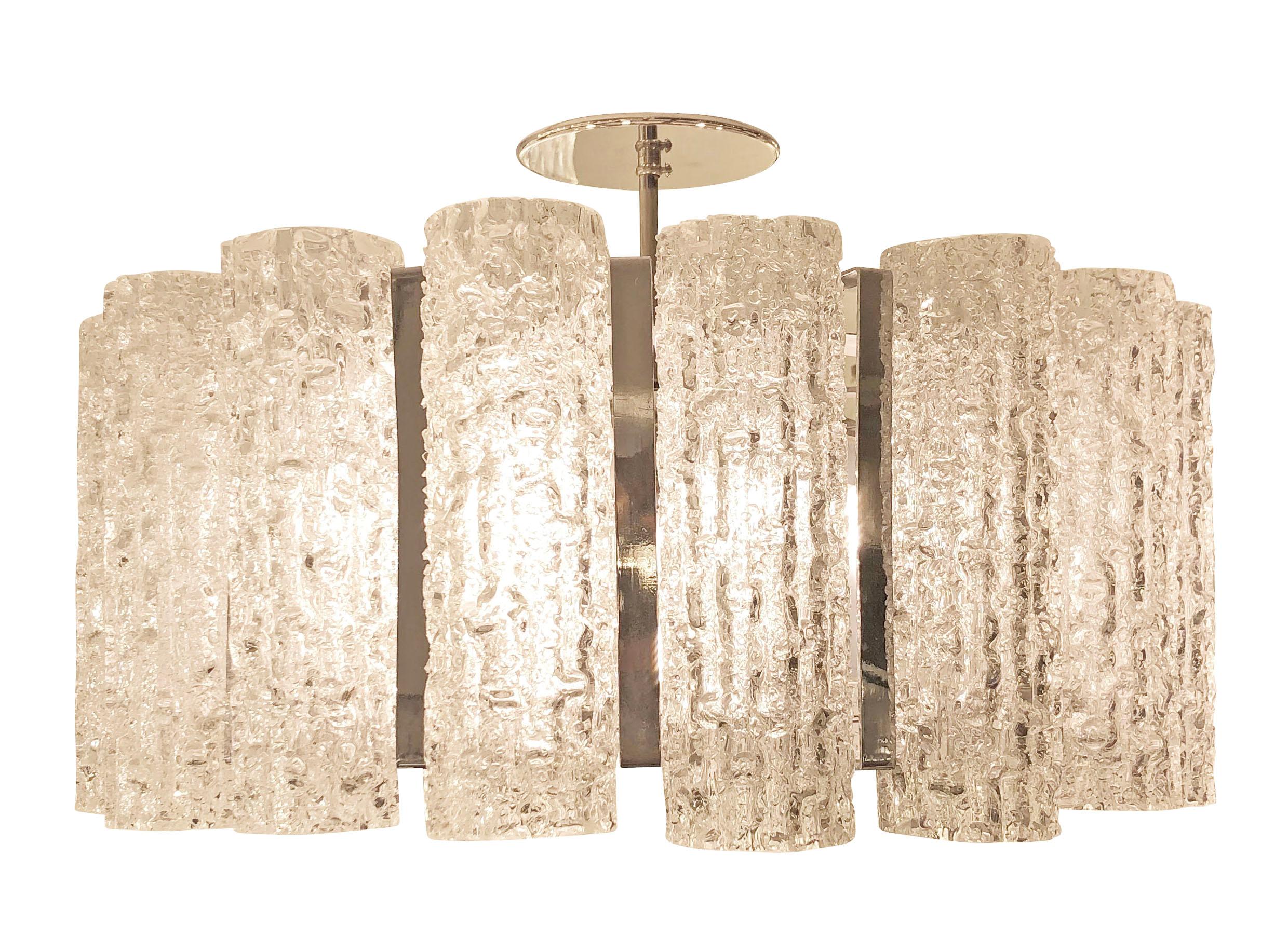 Mid-Century Modern Textured Murano Glass Chandelier, Two Available
