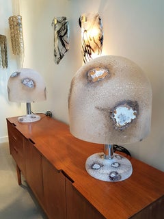 Textured Murano Glass Mid-Century Modern Table Lamps, by Alfredo Barbini, 1980s