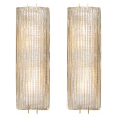 Textured Murano Glass Sconces, Brass Structure, Modern Design, Italy