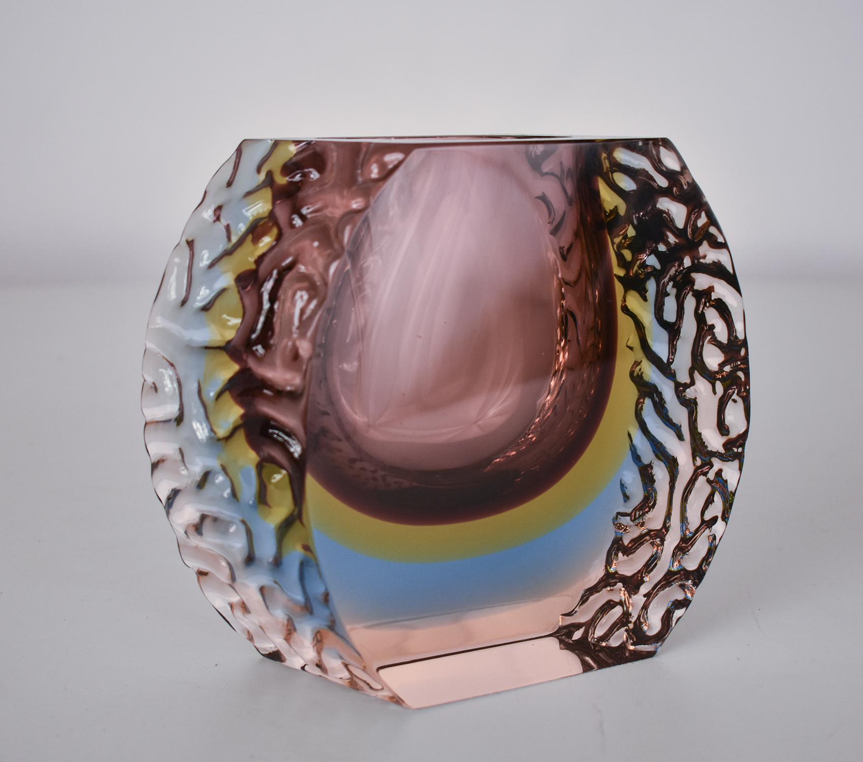 Italian  Textured Murano 'Sommerso' Lilac  Glass Vase Attributed to Mandruzzato For Sale
