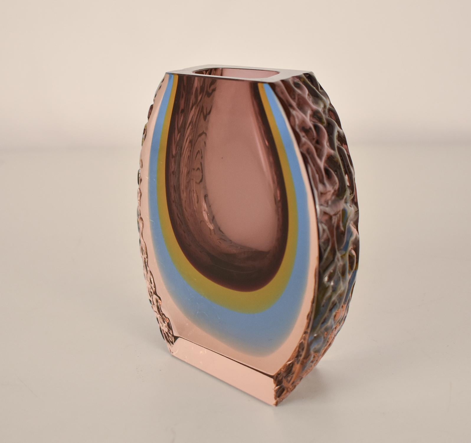 Late 20th Century  Textured Murano 'Sommerso' Lilac  Glass Vase Attributed to Mandruzzato For Sale