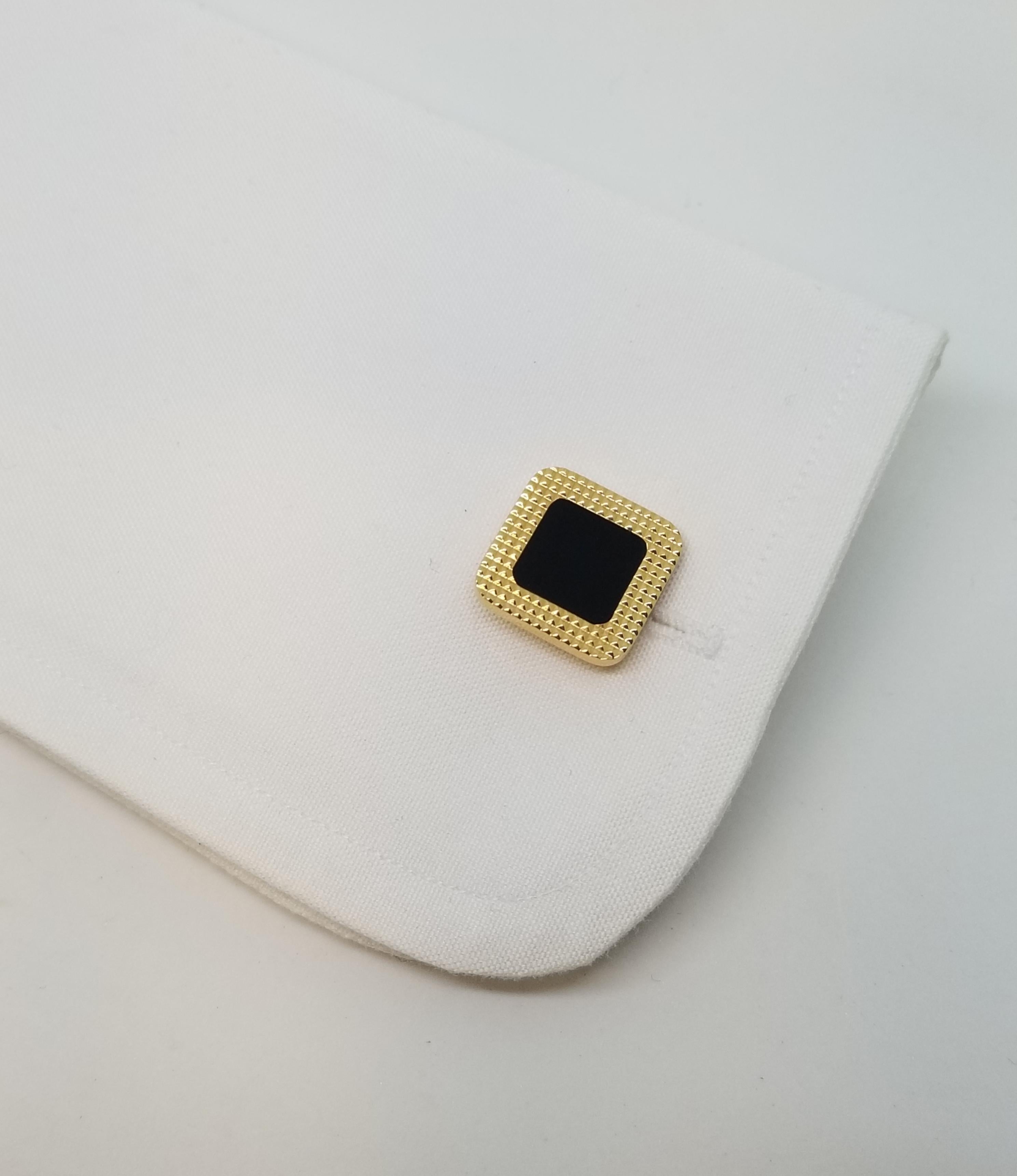 Contemporary Textured Onyx and Gold Square Cufflinks