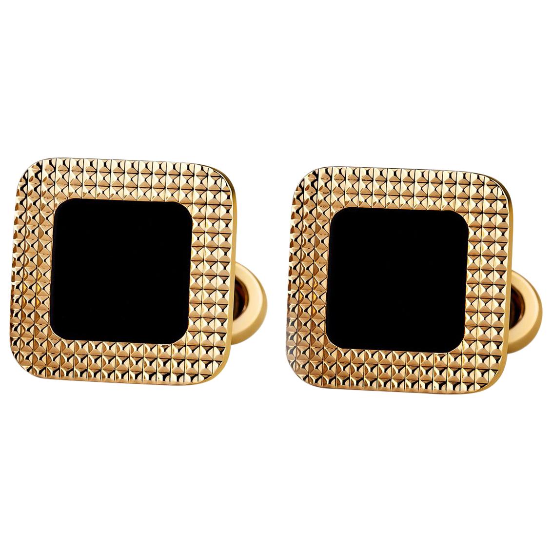 Textured Onyx and Gold Square Cufflinks