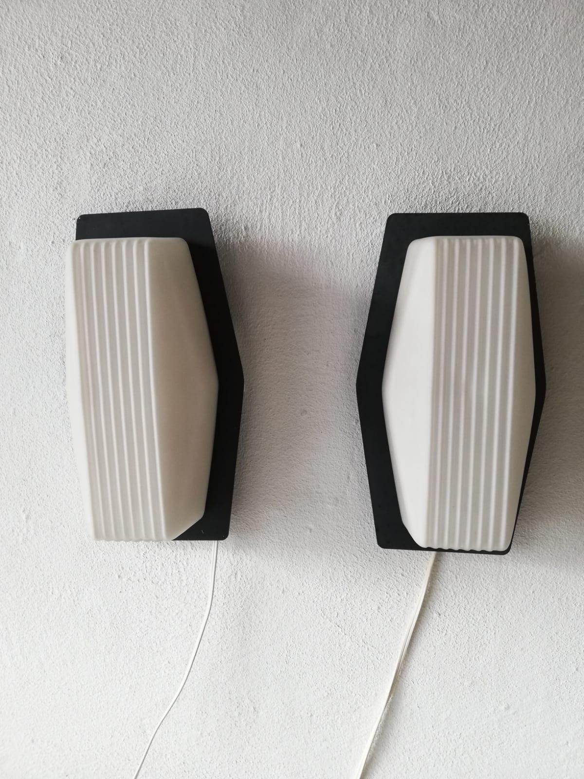 Mid-Century Modern Textured Opaline Glass Pair of Sconces by BEGA, 1960s Germany