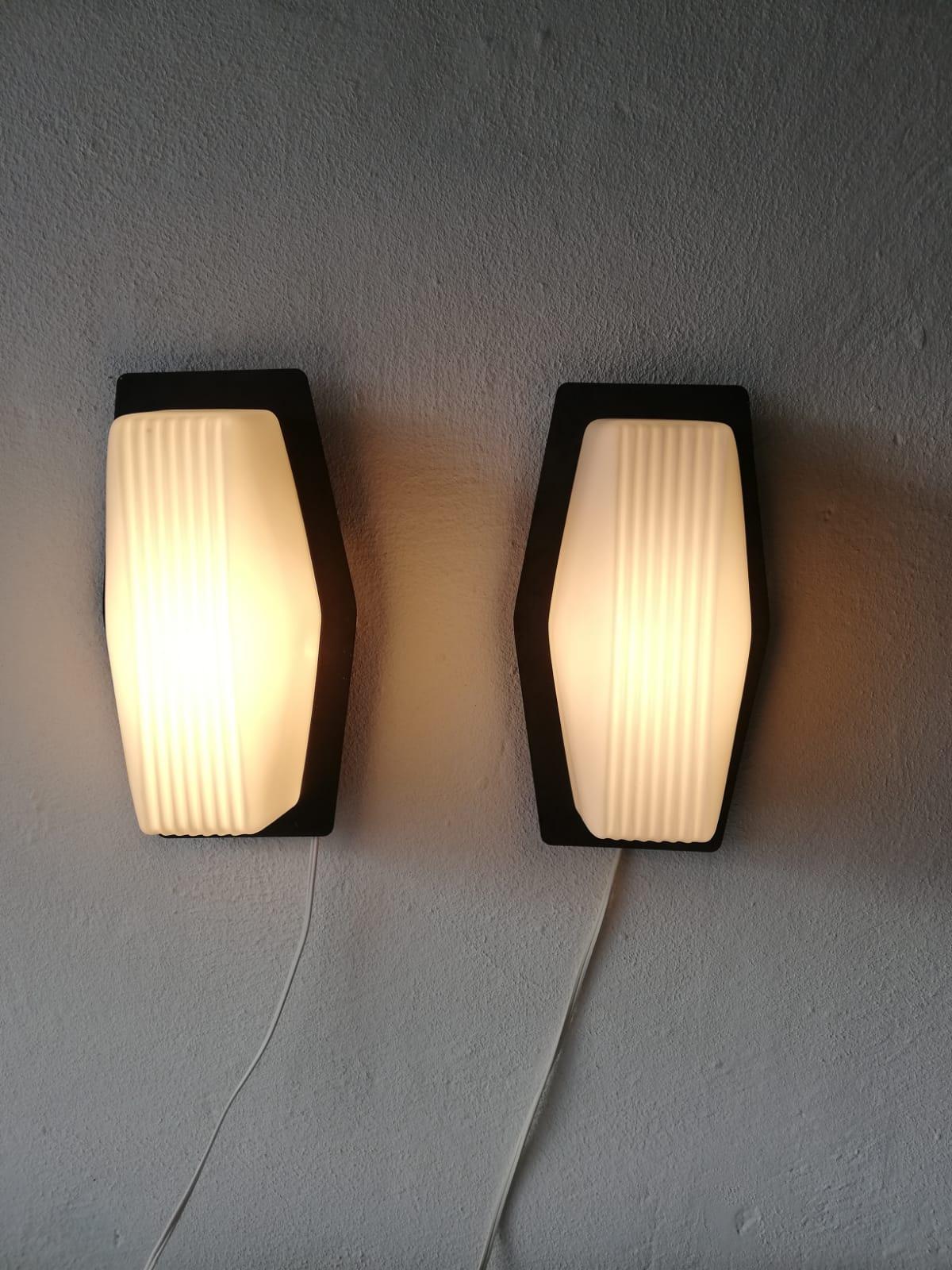 Textured Opaline Glass Pair of Sconces by BEGA, 1960s Germany In Good Condition In Hagenbach, DE