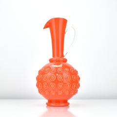 Textured Orange Art Glass Vase / Jug Empoli Opaline di Firenze Hobnail Pattern