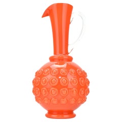 Vintage Textured Orange Art Glass Vase / Jug Empoli Opaline di Firenze Hobnail Pattern