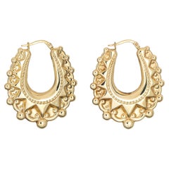 Textured Oval Hoop Earrings Retro 14k Yellow Gold Drops Estate Jewelry