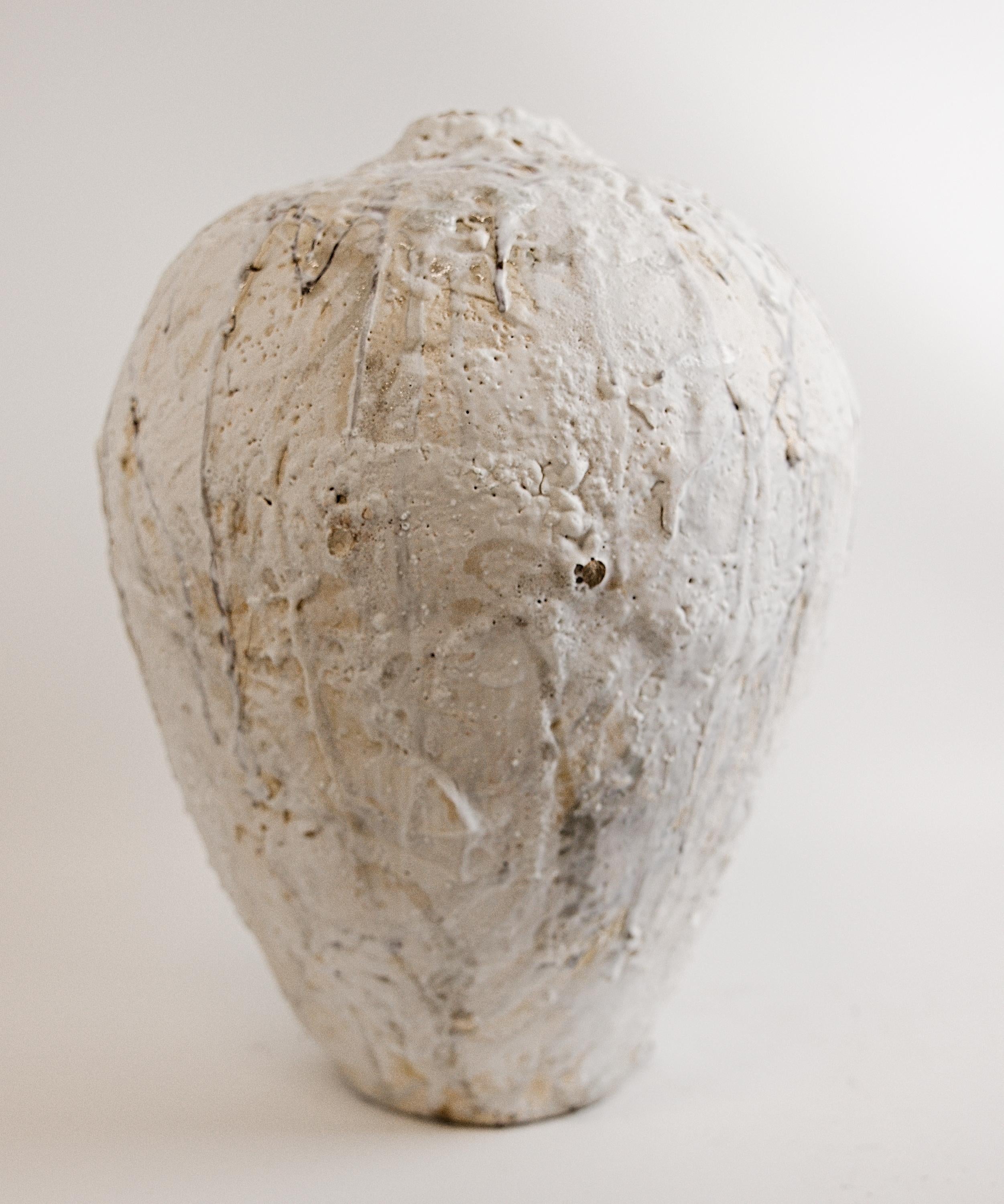 Stoneware Textured Painted 25 Series-Moon II For Sale