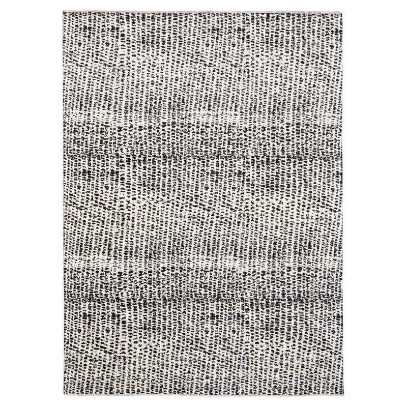 Black Weave Rug Handwoven Wool Flat-Weave Rug in Black and White Pattern For Sale at ...
