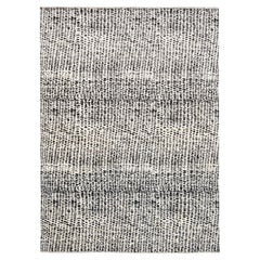 Textured Pattern with Abstract Linear Black and Beige Wool Rug 8'10''x12'1''