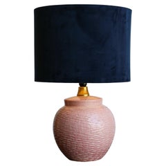 Textured Pink Ceramic Table Lamp with Brass Detail