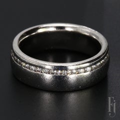 Textured Platinum Eternity Band with Off-Center Channel-Set Diamonds - Size 3.75
