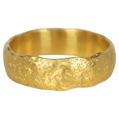 Textured Raw Edge 22K Gold Wedding Band – Handcrafted, Matte Finish