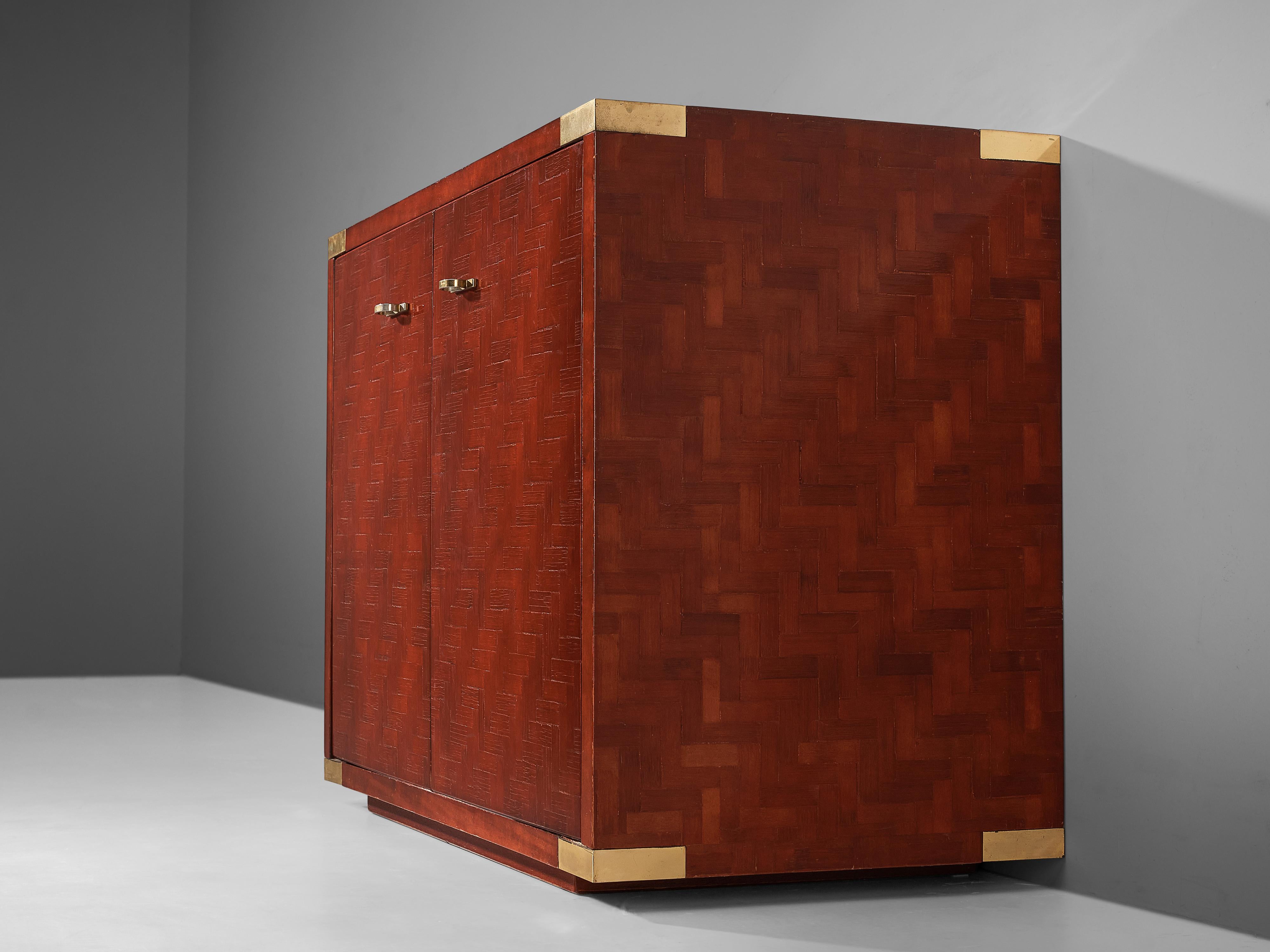 Textured Red Cabinet with Lacquered Surface and Brass 2