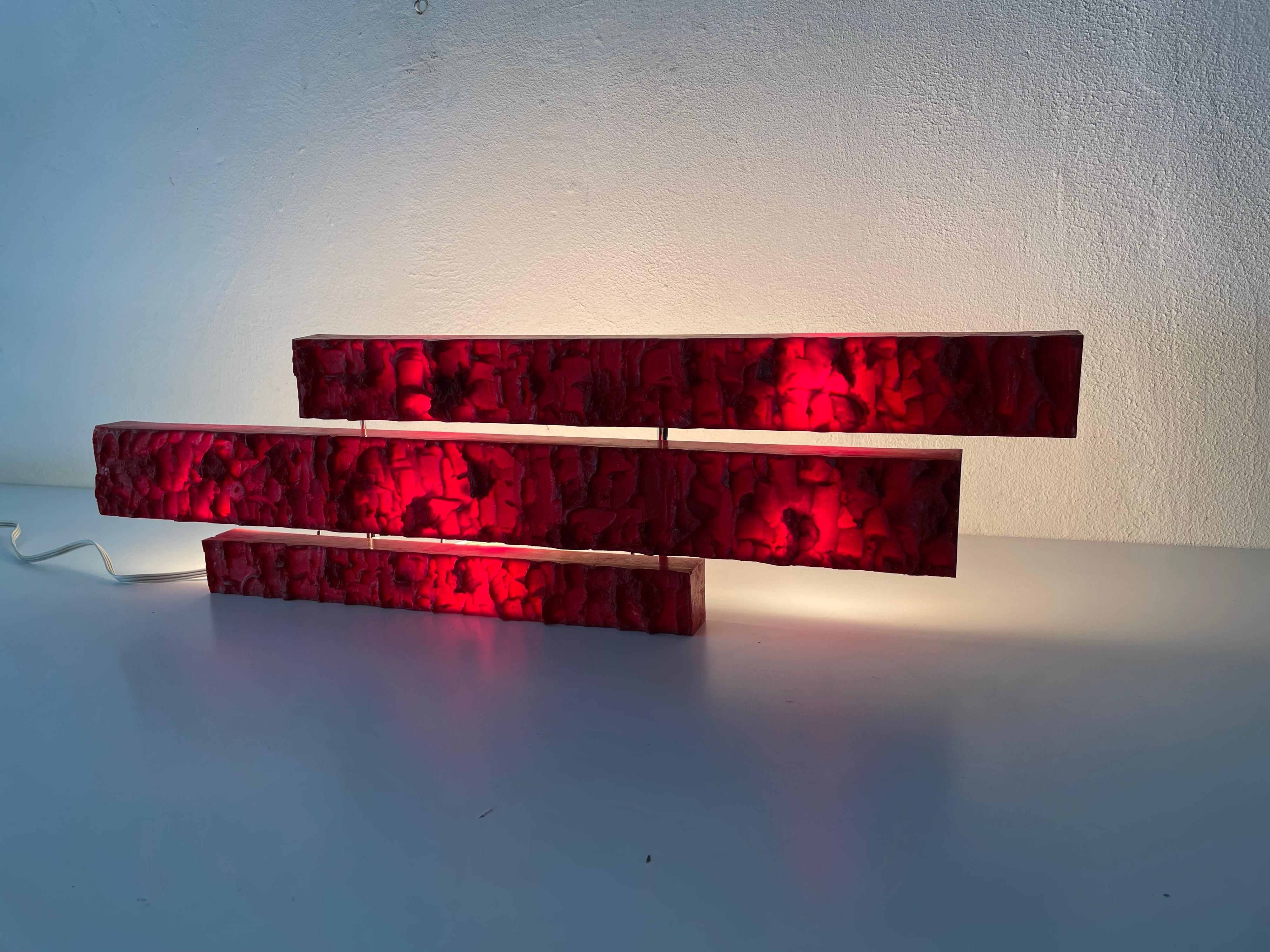 Textured Red Plastic Large Wall Lamp by Uwe Mersch Design, 1970s Germany For Sale 4