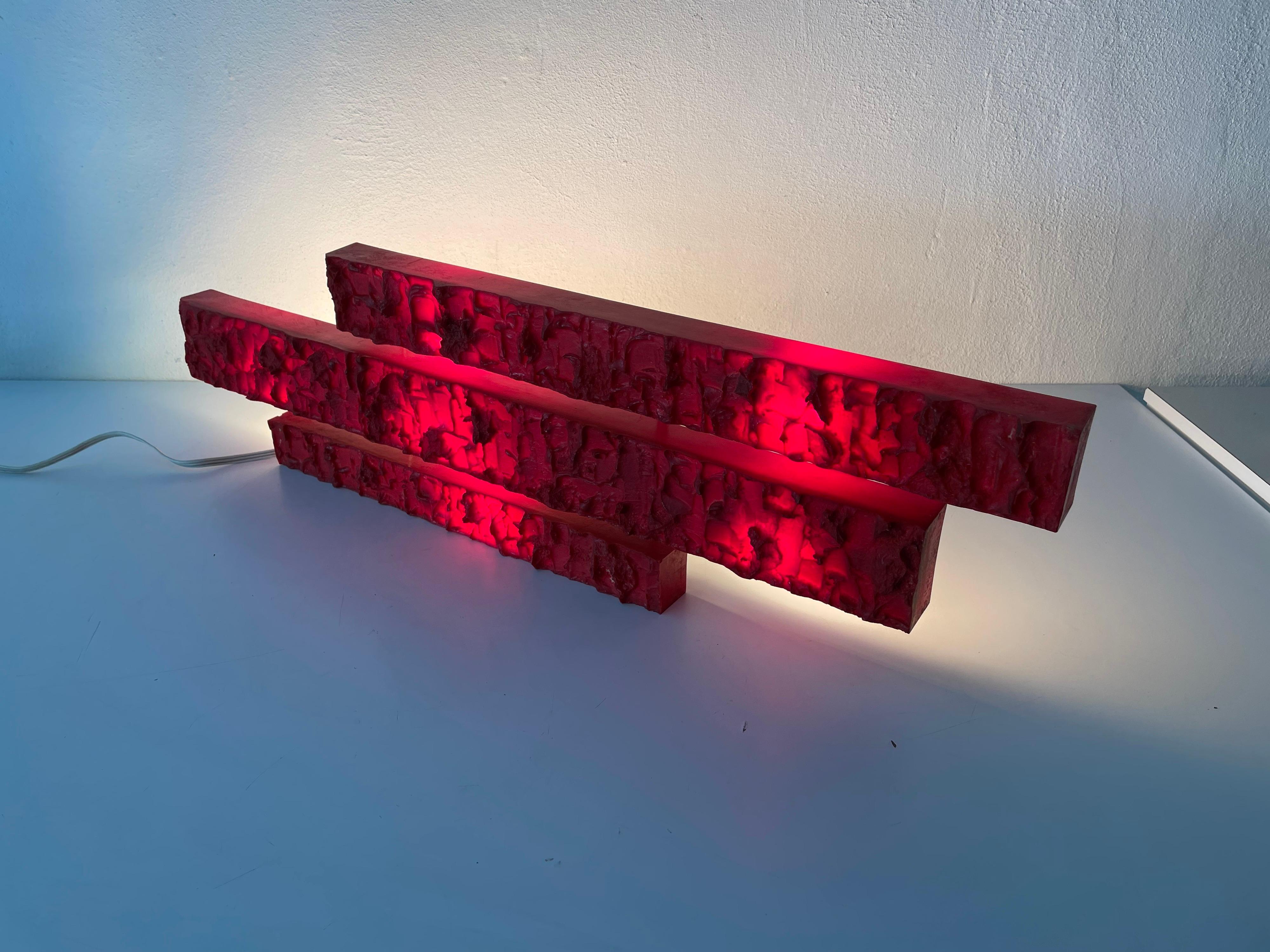 Textured Red Plastic Large Wall Lamp by Uwe Mersch Design, 1970s Germany For Sale 5