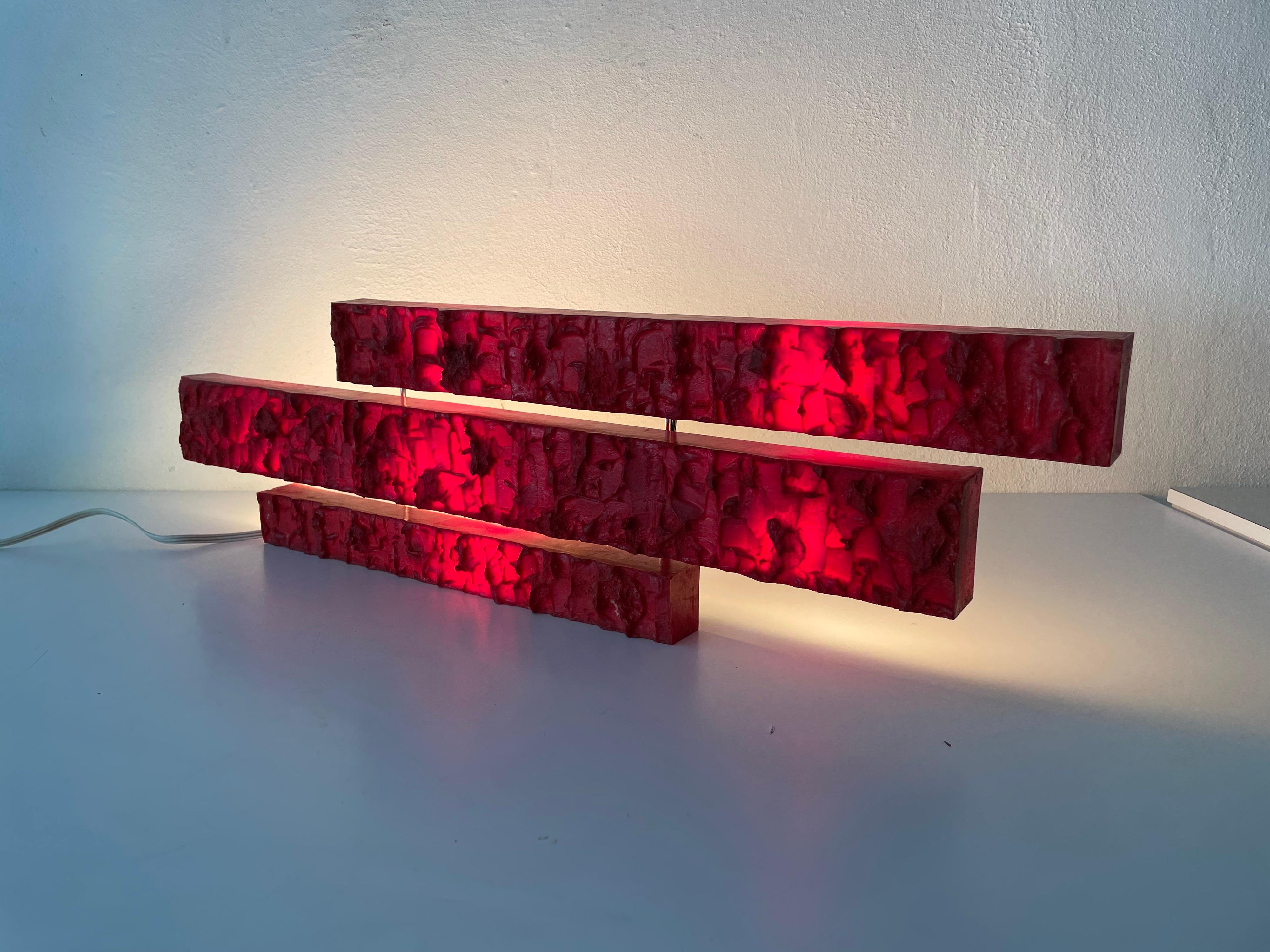 Textured Red Plastic Large Wall Lamp by Uwe Mersch Design, 1970s Germany For Sale 6