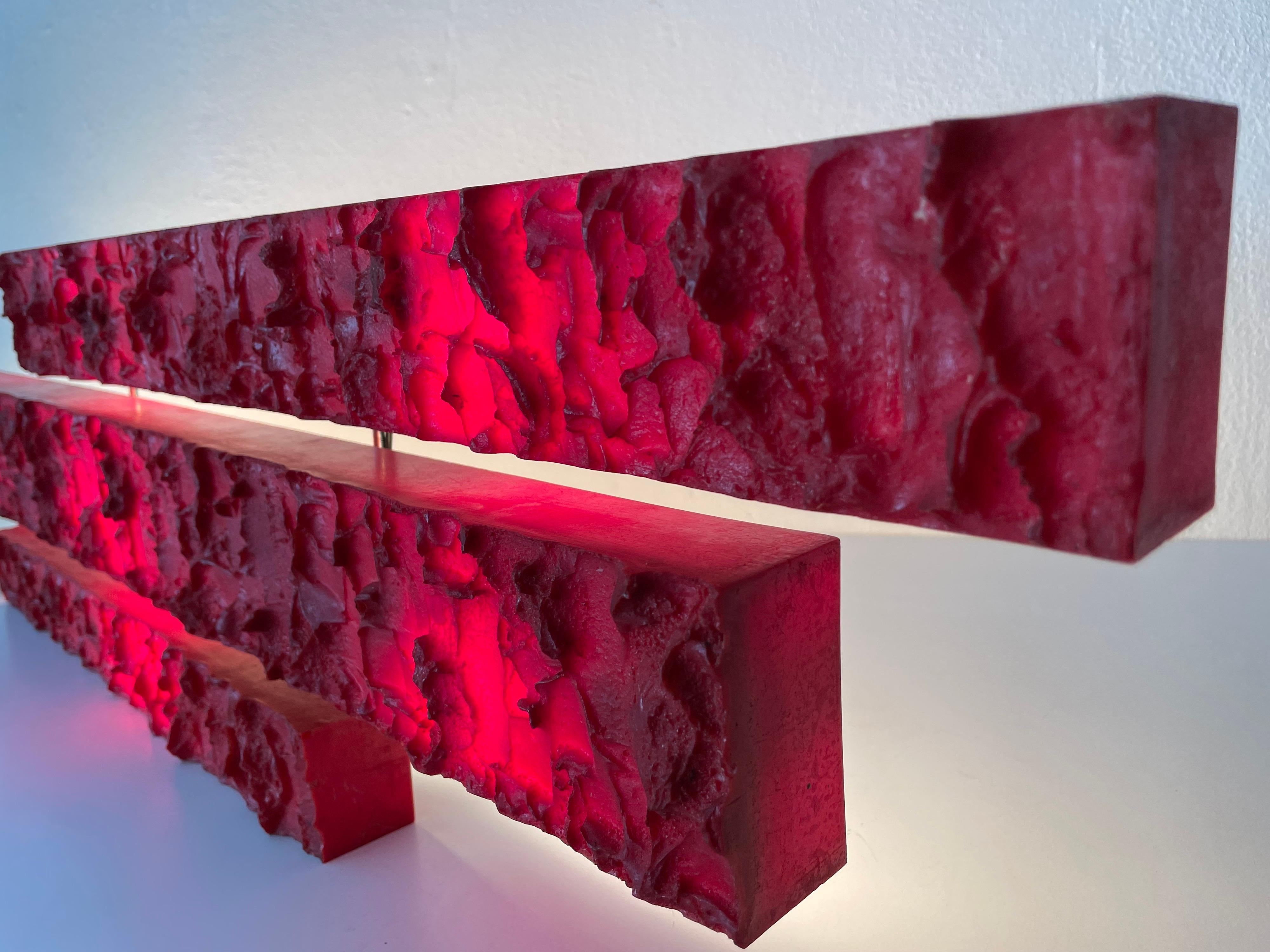 Textured Red Plastic Large Wall Lamp by Uwe Mersch Design, 1970s Germany For Sale 9