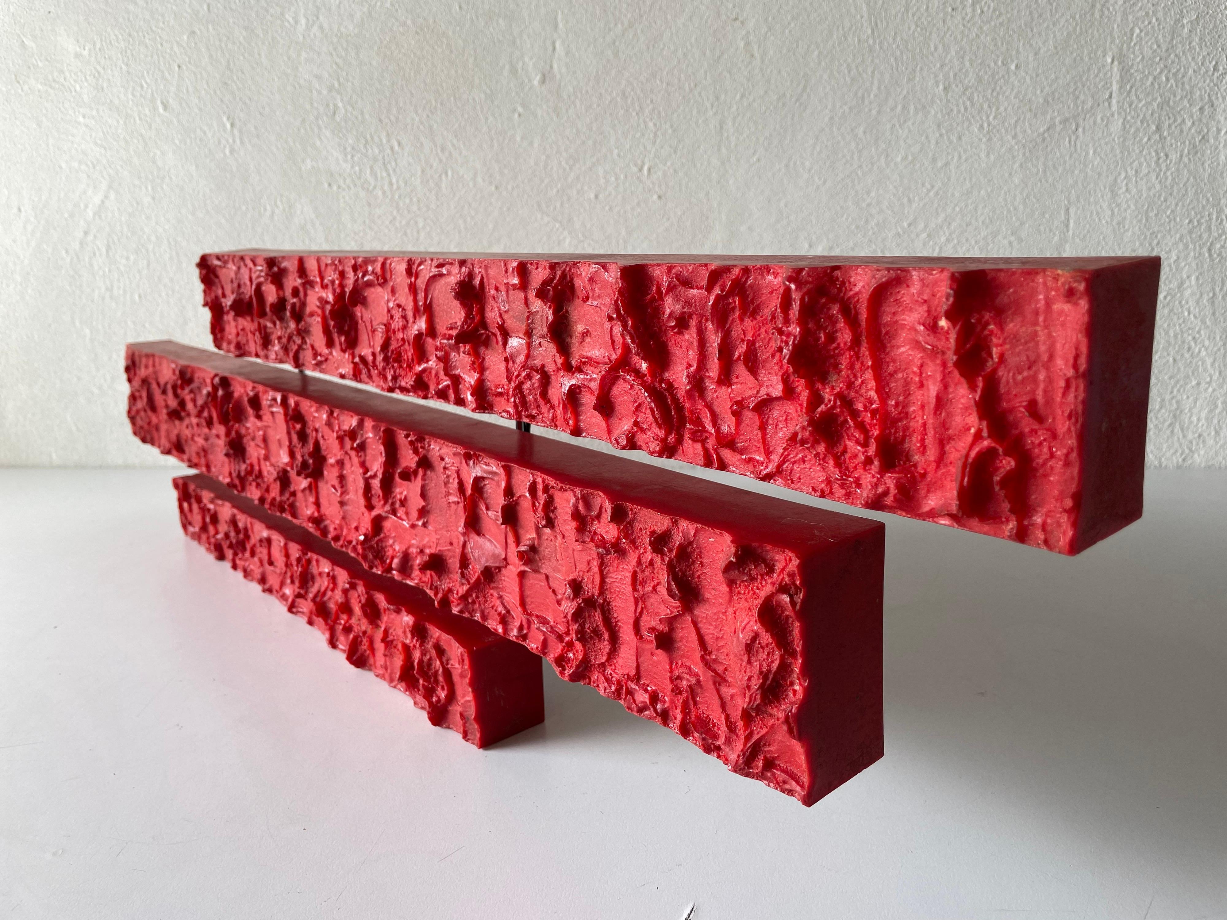 Textured Red Plastic Large Wall Lamp by Uwe Mersch Design, 1970s Germany In Good Condition For Sale In Hagenbach, DE