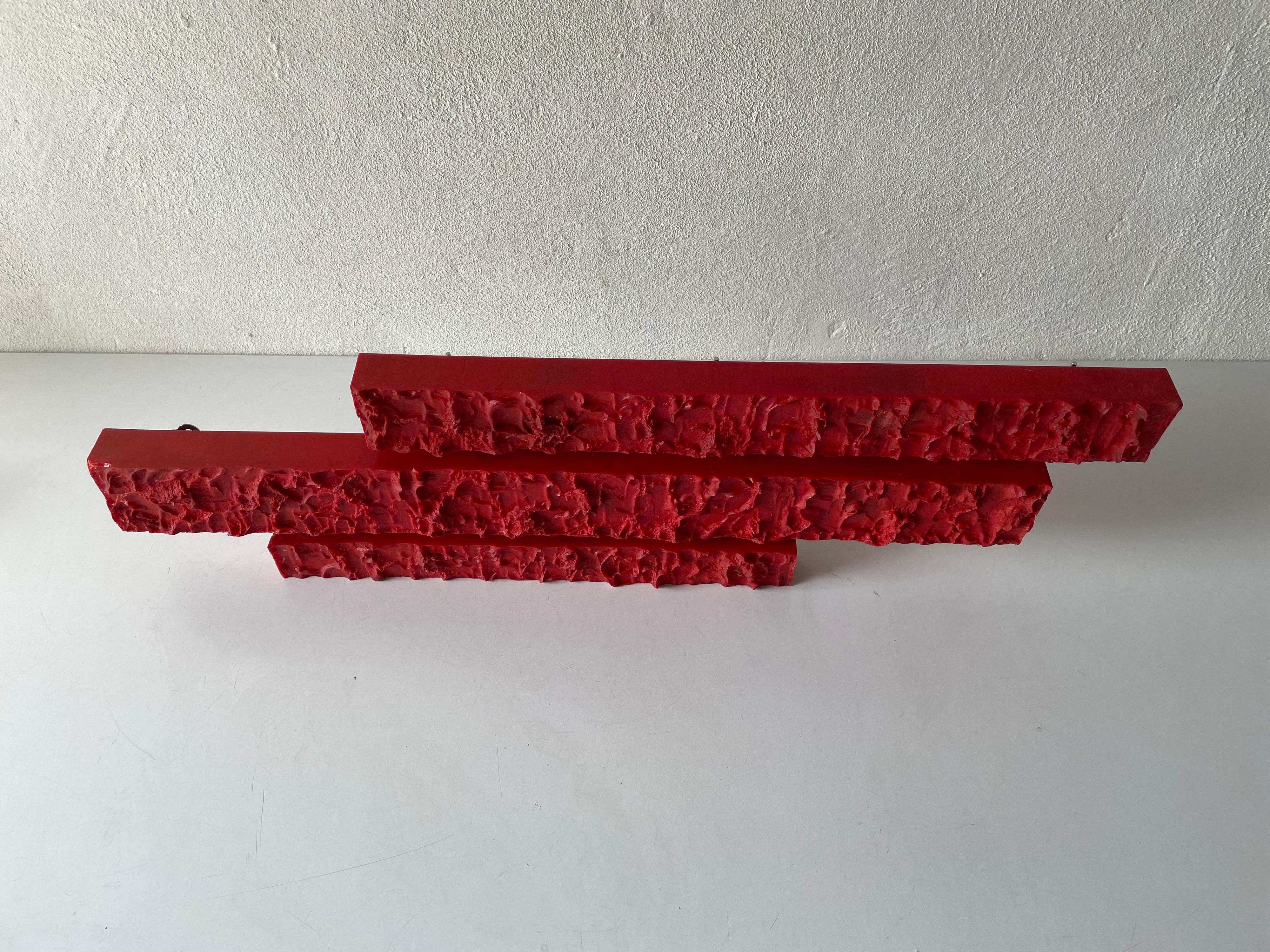 Textured Red Plastic Large Wall Lamp by Uwe Mersch Design, 1970s Germany For Sale 2