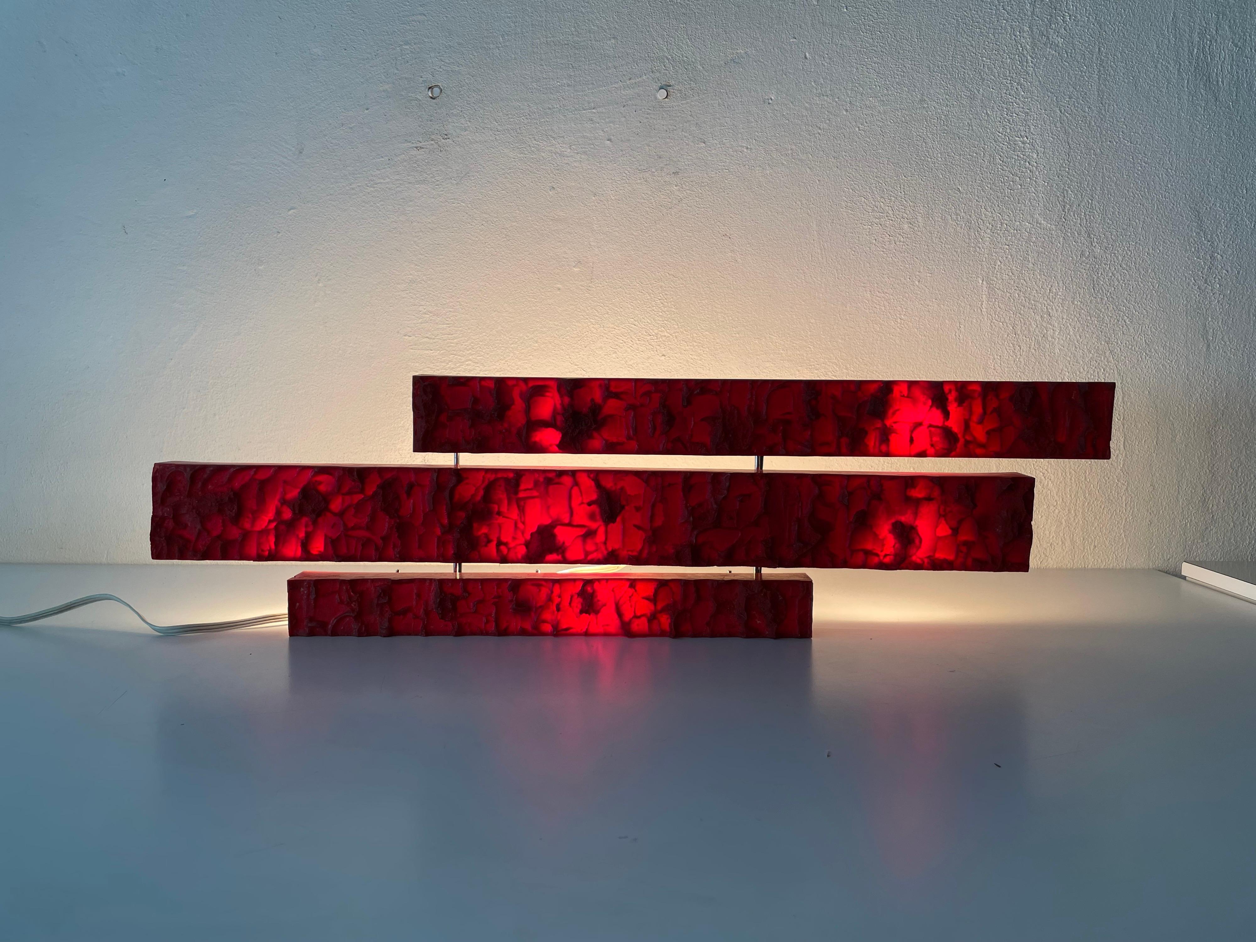 Textured Red Plastic Large Wall Lamp by Uwe Mersch Design, 1970s Germany For Sale 3