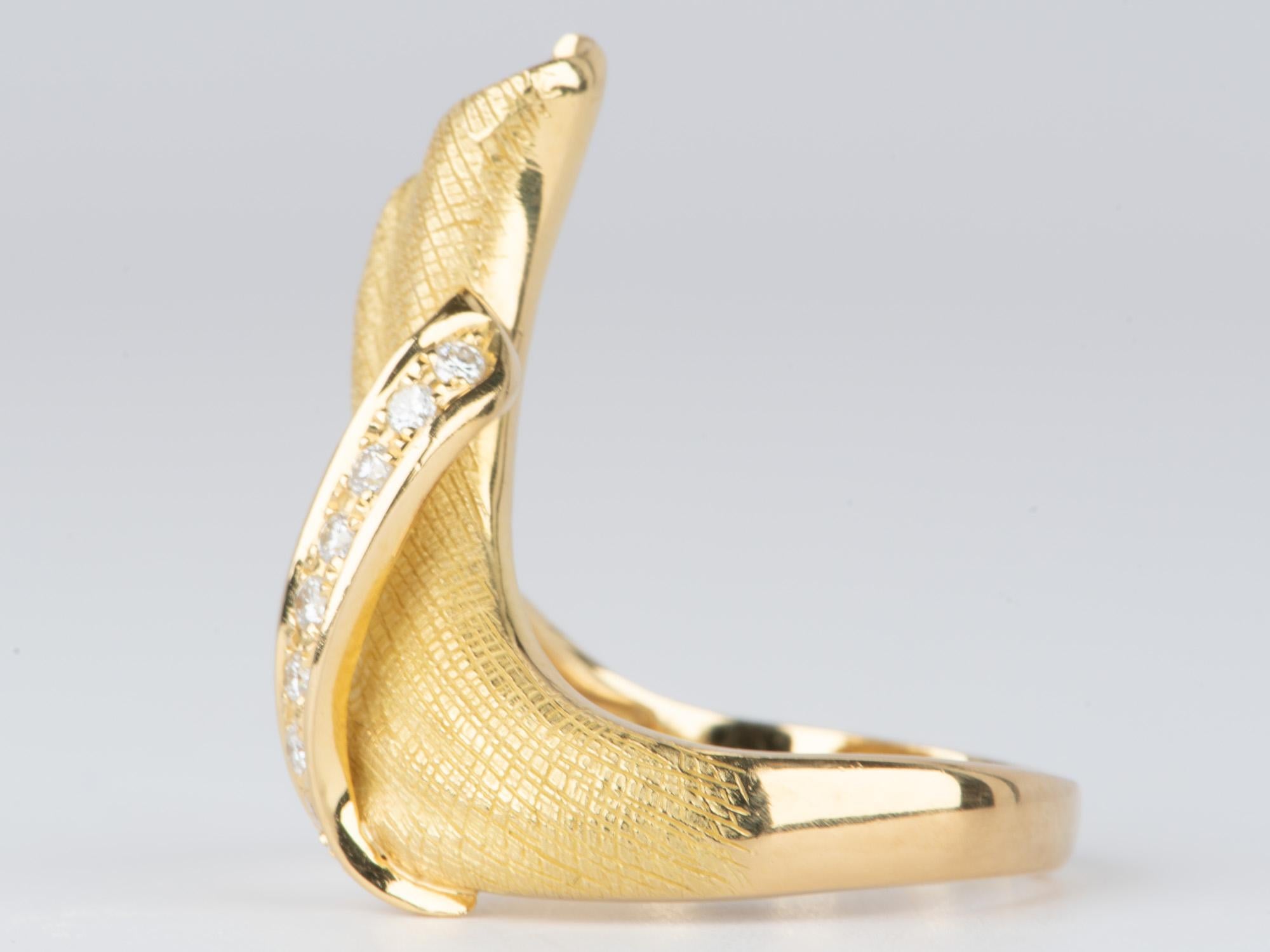 Women's or Men's Textured Ribbon Wing Ring 18K Gold V1101 For Sale