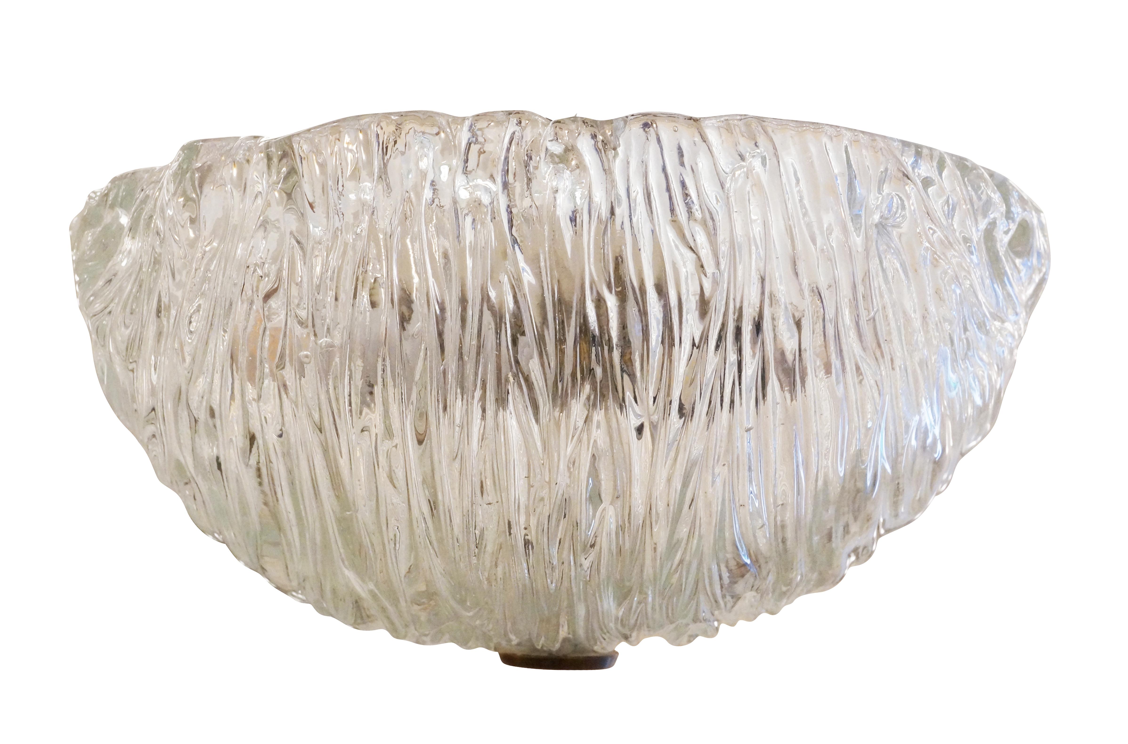 Italian Textured Round Murano Glass Flushmount by Toni Zuccheri for Venini For Sale