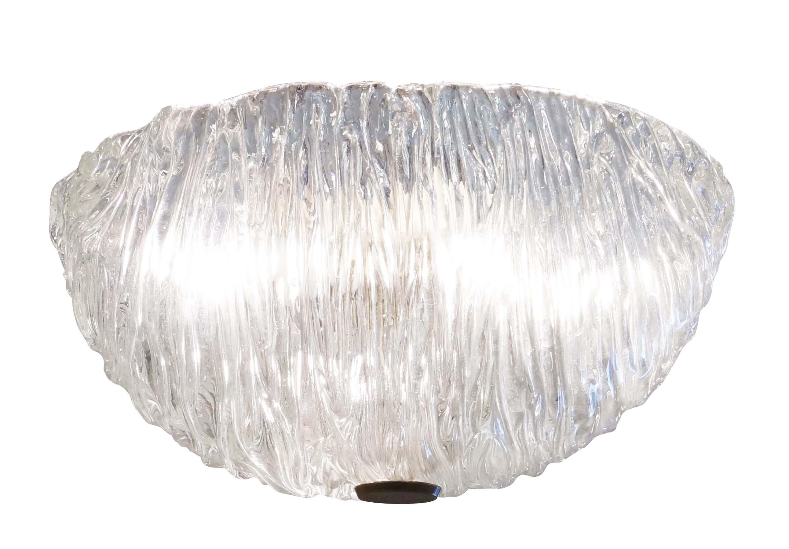 Textured Round Murano Glass Flushmount by Toni Zuccheri for Venini In Good Condition For Sale In New York, NY