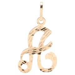 Vintage Textured Script A Initial Charm, 14K Yellow Gold, Length 3/4 Inch, Flat Script 