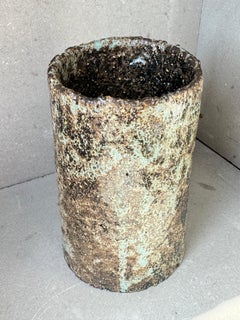 Textured Sculptural Ceramic Vase – Bark-Glazed Wabi-Sabi Studio Art Object