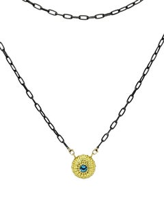 Textured Sea Urchin Necklace with Ocean Blue Topaz Center and 18K Gold Necklace