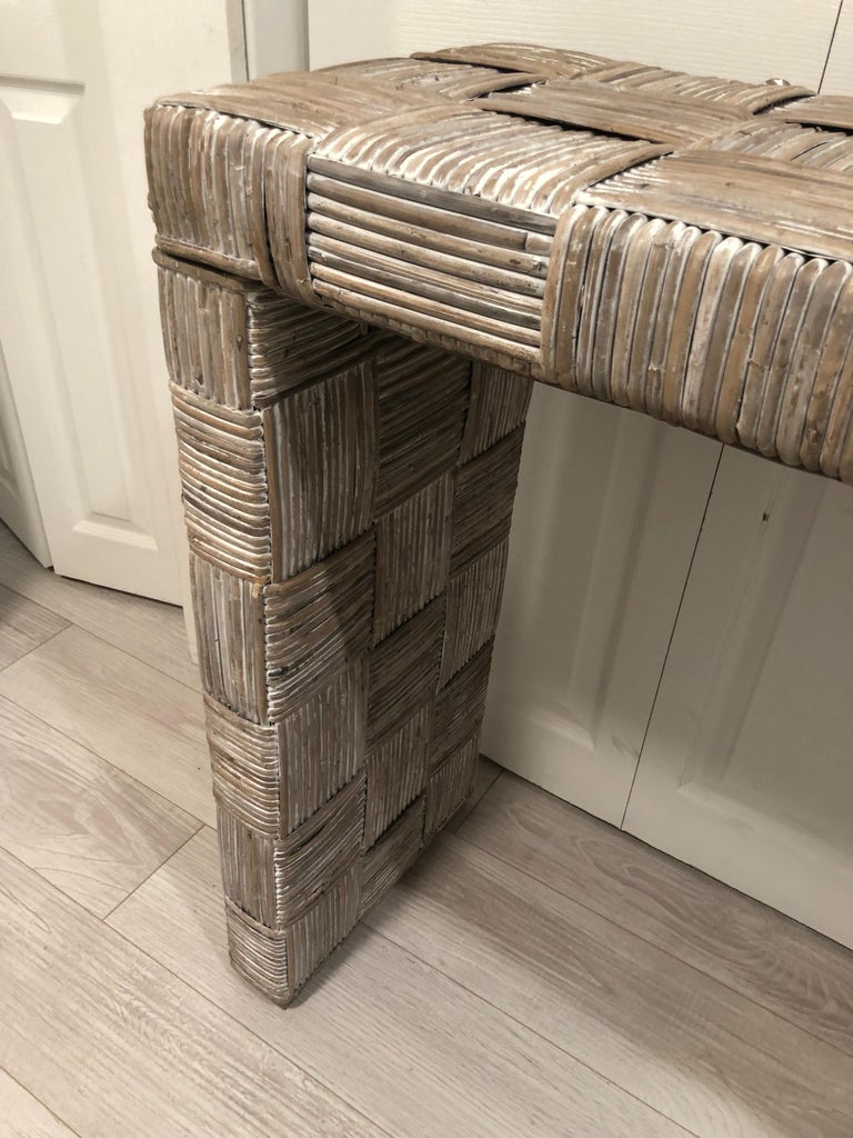 Whitewashed Woven Rattan Console Table For Sale at 1stDibs