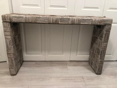 Whitewashed Woven Split Reed Console Table