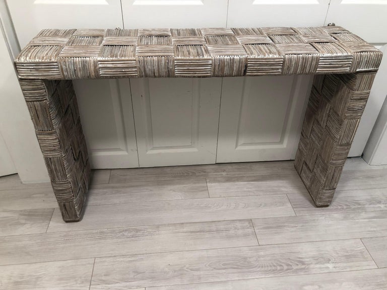 Whitewashed Woven Rattan Console Table For Sale at 1stDibs