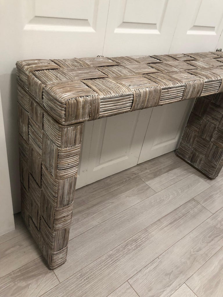 Textured Seagrass Console Table For Sale at 1stDibs