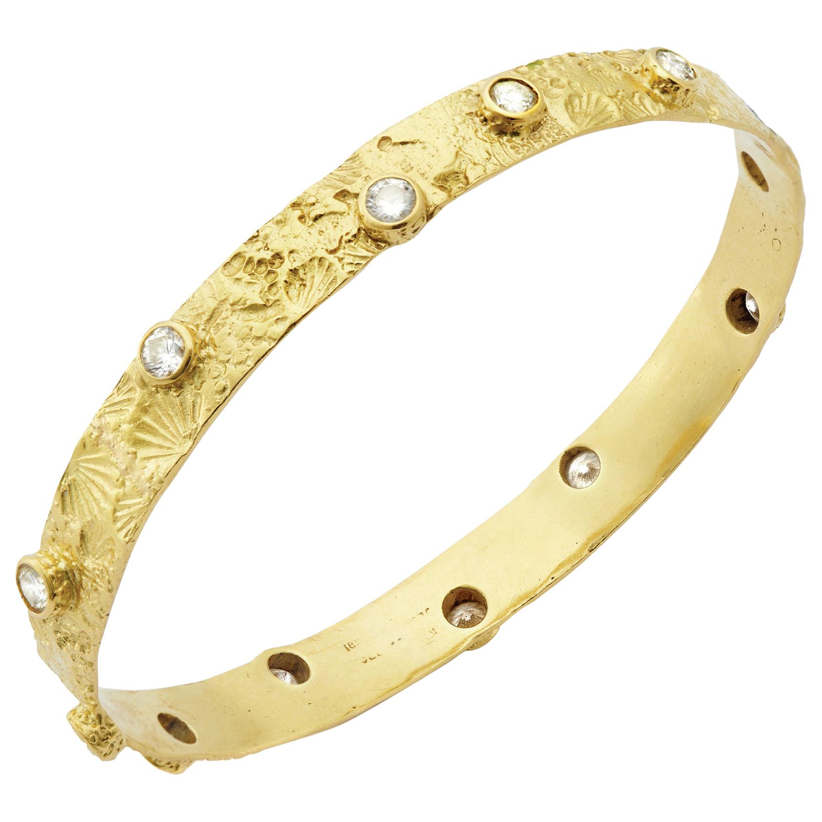Susan Lister Locke 18kt Gold Seascape Bangle with 3.33ct Diamonds For Sale