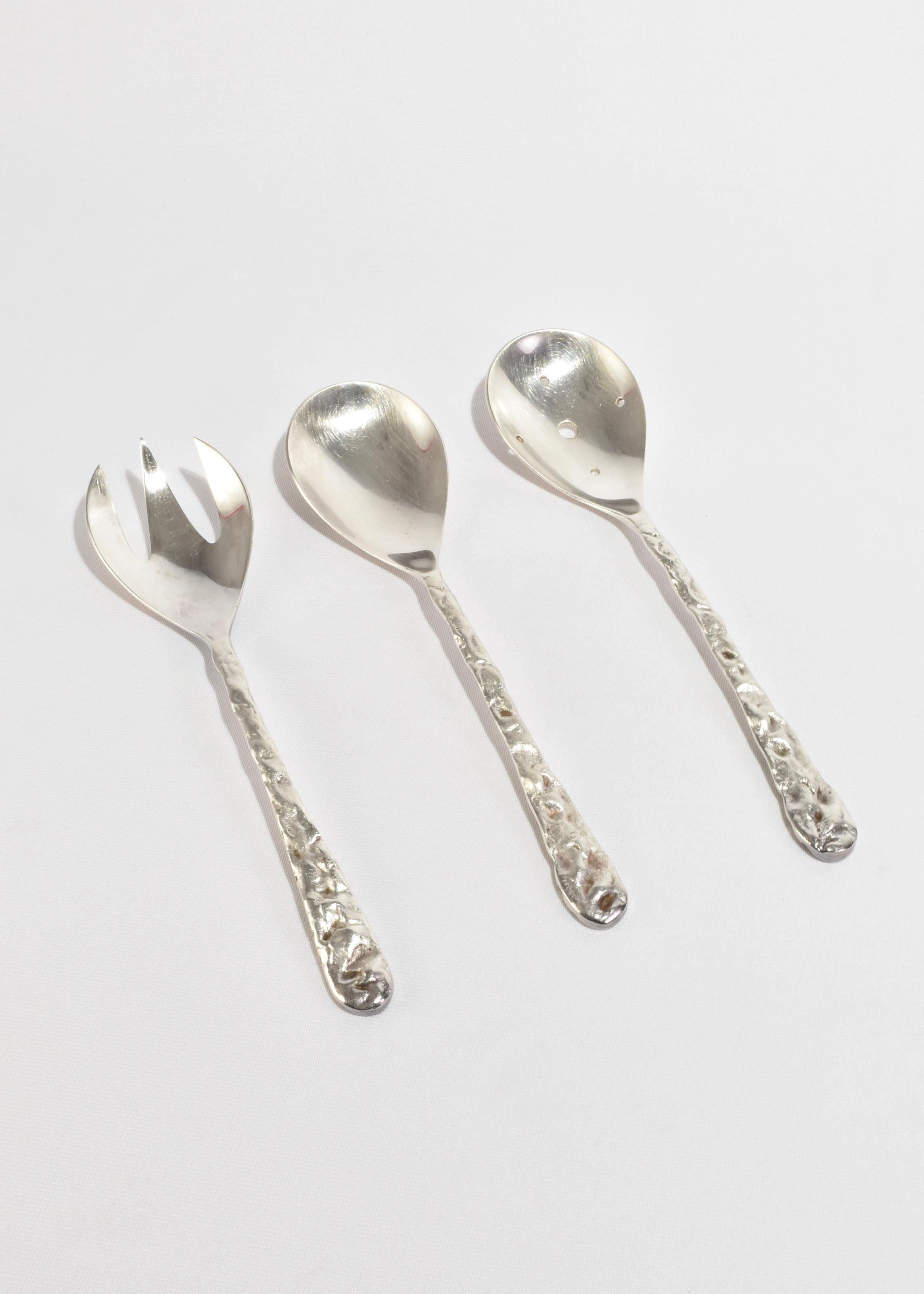 Vintage silver plated serving set of three with textured detail, by Michael Aram.