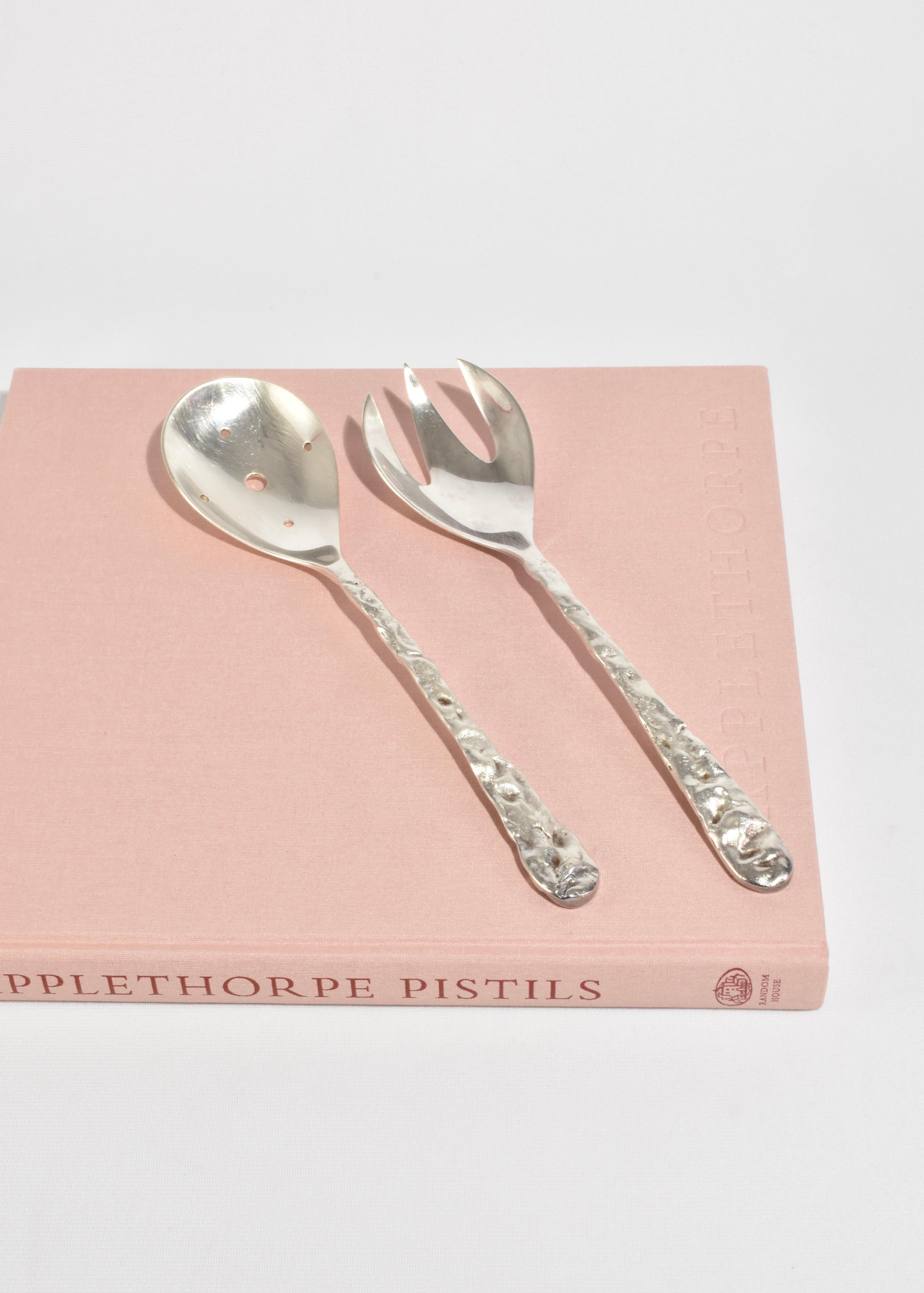 Silver Plate Textured Serving Set For Sale