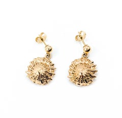 Textured Shell Drop Earrings in 14k Yellow Gold